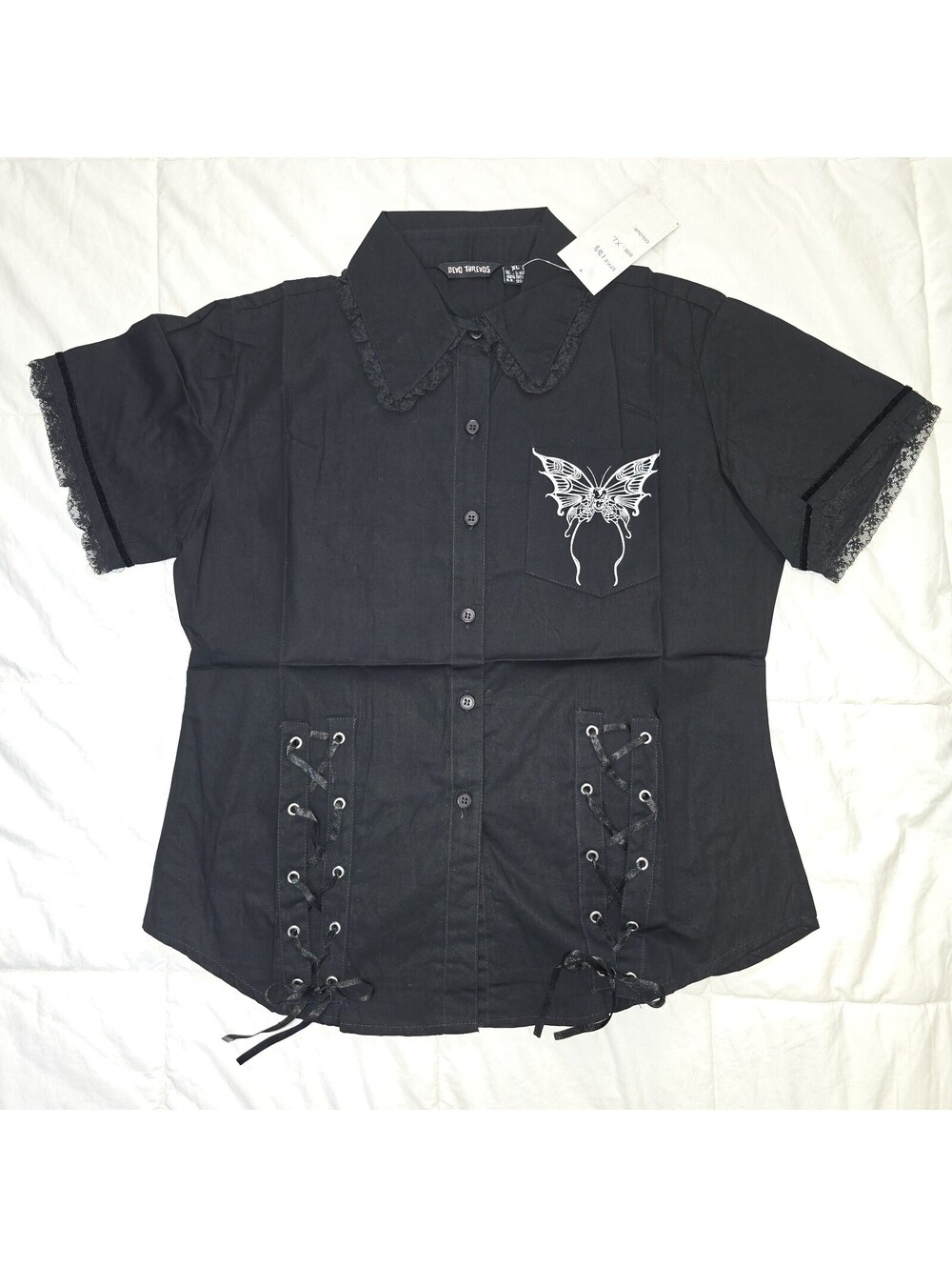 Dead Threads Gothic Butterfly Blouse Sz XL Lacey Lolita Y2K Dark Feminine 2000s